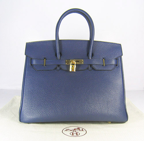 High Quality Fake Hermes Birkin 35CM Togo Leather Bag Dark Blue 6089